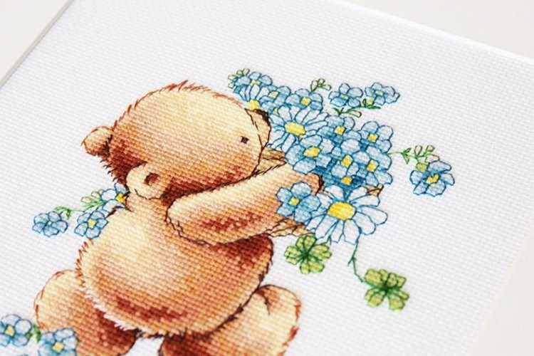 Набор для вышивания Мишка с незабудками, 13.5*25.5см, B1052, Luca-S | Fancywork - вышивка и рукоделие