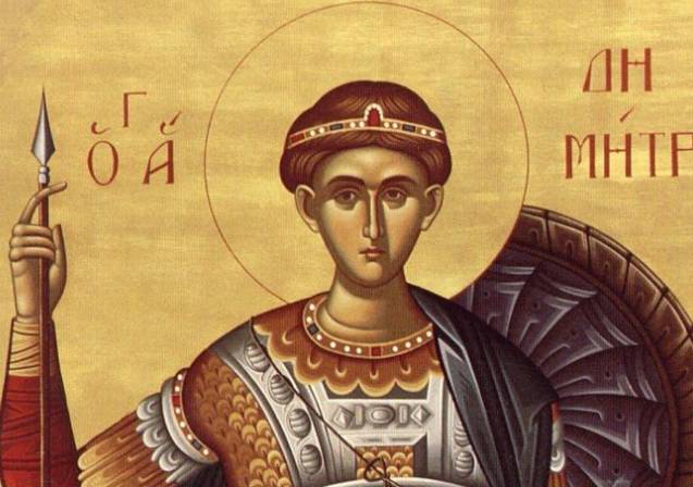 В честь великомученика. Икона Дмитрия Солунского изображение.